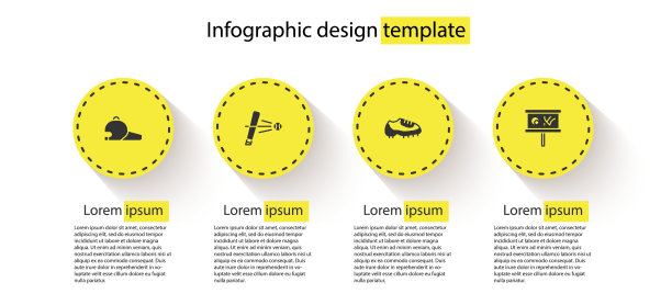 设定棒球帽，球棒，靴子和计划策略。业务信息模板。向量图片下载