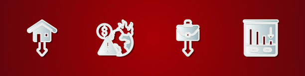 设置下跌的房地产价格，全球经济危机，公文包和饼图信息图形图标。向量图片下载