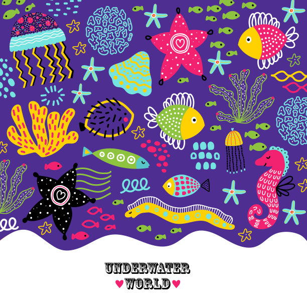 可爱的卡片与海的主题。图片下载