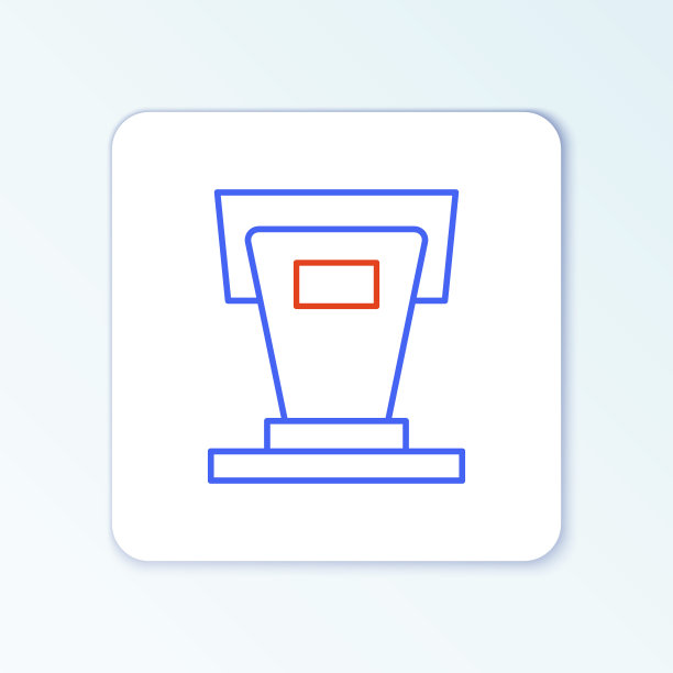 线台上站或辩论讲台图标孤立在白色背景上。论坛会议上演讲。色彩斑斓的轮廓的概念。向量图片下载