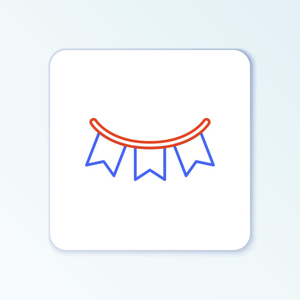 线嘉年华花环与旗帜图标孤立的白色背景。生日庆典、节日装饰用的派对旗子。色彩斑斓的轮廓的概念。向量图片下载