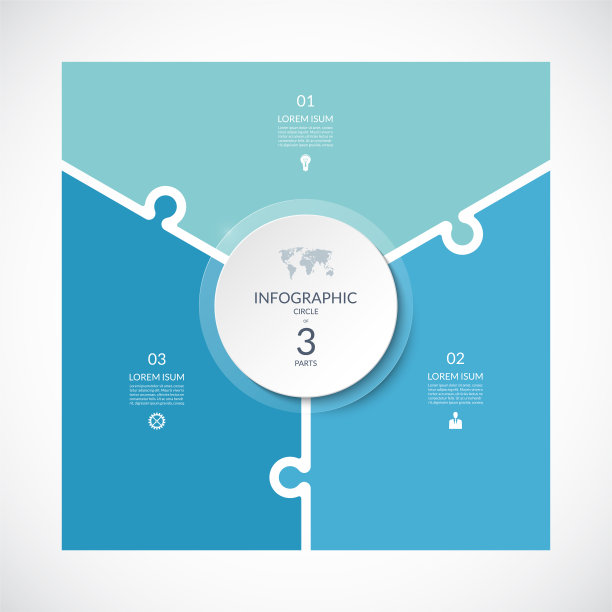 信息图方形模板在谜题风格。矢量循环图3部分，选项。可用于图表，图表，报告，演示文稿，网页设计。图片下载
