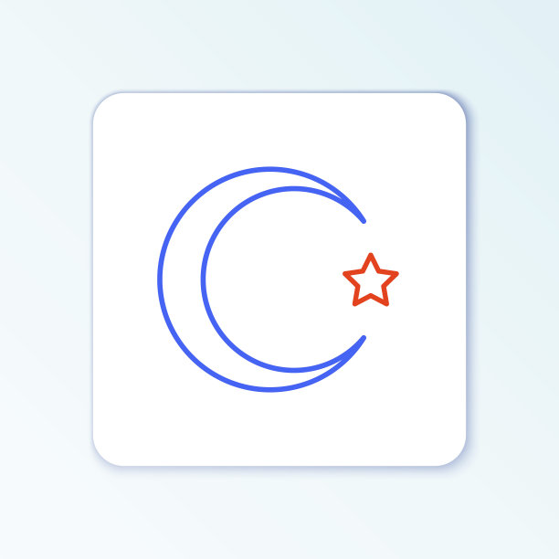 线星和新月-伊斯兰标志孤立在白色背景。宗教的象征。色彩斑斓的轮廓的概念。向量图片下载