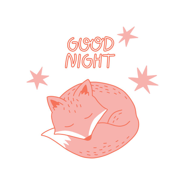 可爱的卡通狐狸宝宝睡觉。海报与可爱的睡觉狐狸字符与明星和字母。图片下载