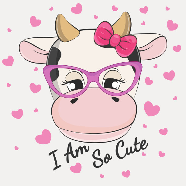 可爱浪漫的微笑卡通牛。矢量插图。图片下载