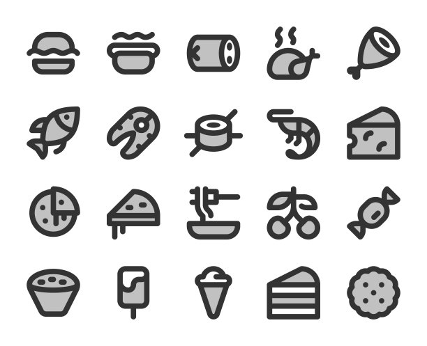 双色像素完美线性图标集合:食物图片下载