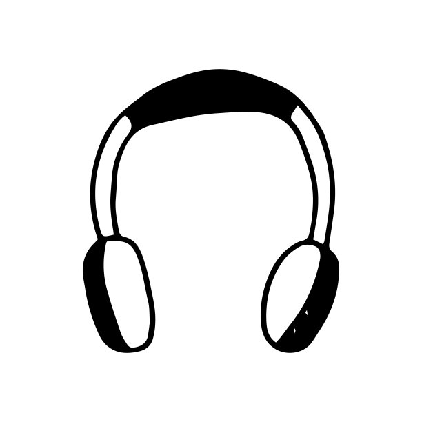 手绘涂鸦素描黑色轮廓的大耳机图片下载