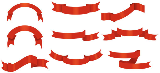 红色丝带矢量横幅设置孤立的白色图片下载