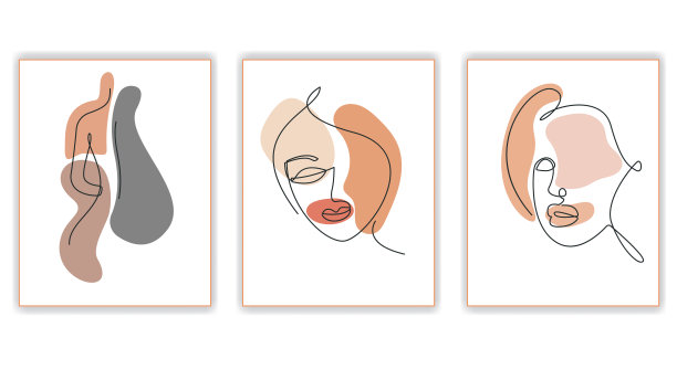 一组抽象的女性肖像画在一条线上。图片下载