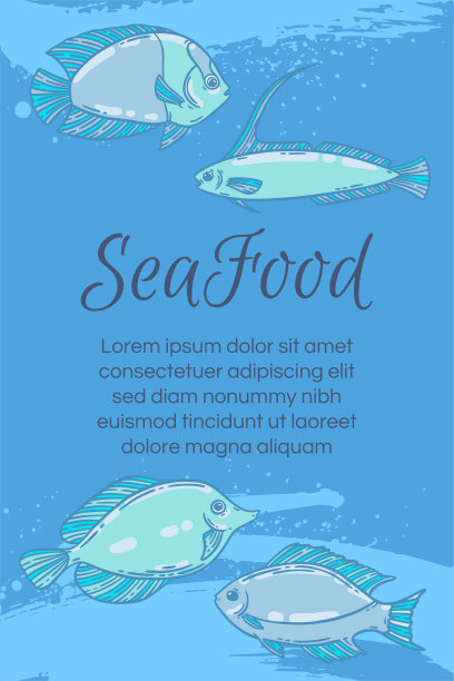 海鲜餐厅菜单模板，手绘鱼矢量插图模型图片下载