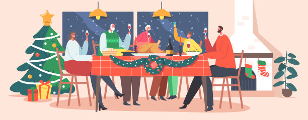 圣诞晚餐。家人在圣诞之夜用红酒在家里敬酒坐在客厅的桌子上一起庆祝除夕图片下载