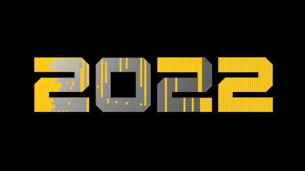 数字2022年与彩色通过效果在黑暗的背景图片下载