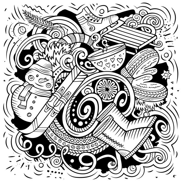 卡通矢量涂鸦冬季插图图片下载