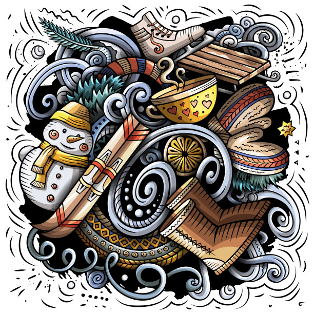 卡通矢量涂鸦冬季插图图片下载