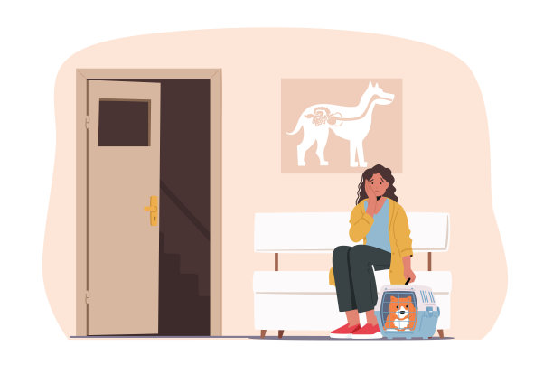 焦虑的女人带着生病的宠物来兽医诊所治疗。悲伤的角色与猫在盒子等待预约图片下载