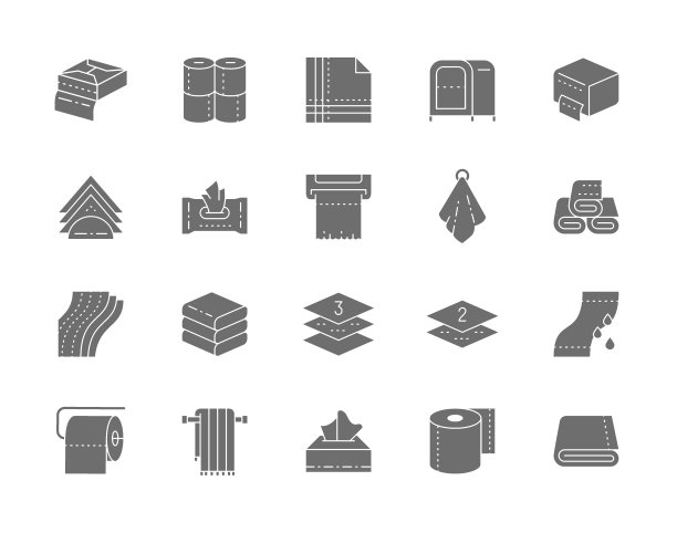 套毛巾和餐巾灰色图标。卫生纸，Holder，烘干机和更多。图片下载