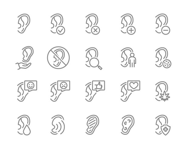 一套人耳线图标。器官健康，器官听力疾病，诊断，治疗等。图片下载