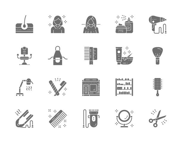 一套理发店和美容沙龙灰色图标。一包48x48像素图标图片下载