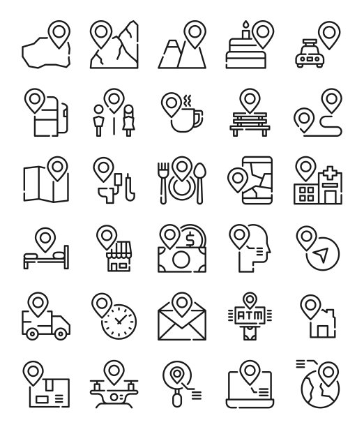 GPS定位集简单的线条图标矢量插图图片下载