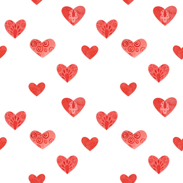 无缝图案与红心。民俗画风格。图片下载