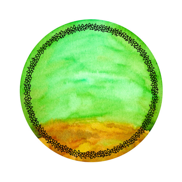 绿色大地色彩背景花花框环水彩画插图设计绘画艺术模板图片下载