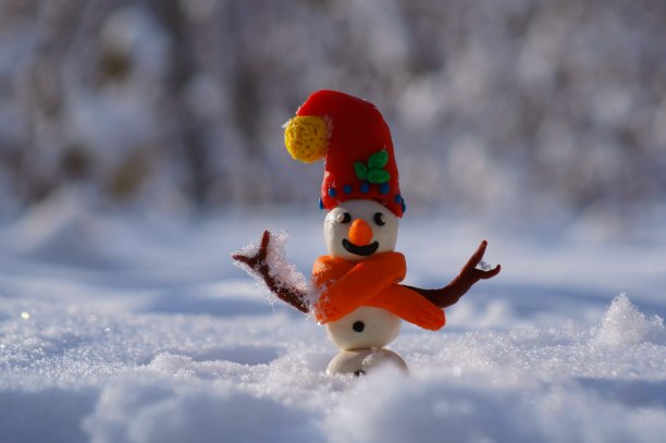 一个雪人在白雪覆盖的森林的形象。图片下载