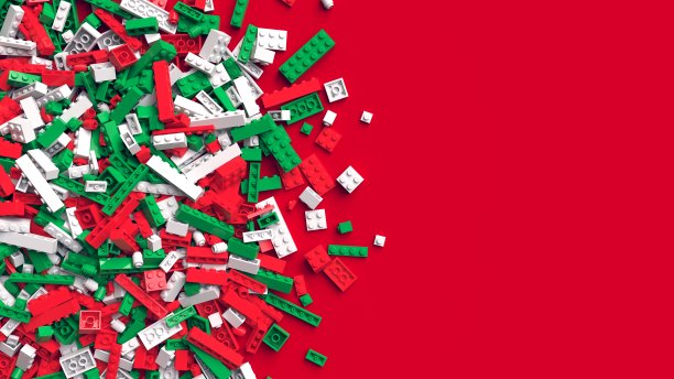 一堆红绿白的玩具砖图片下载