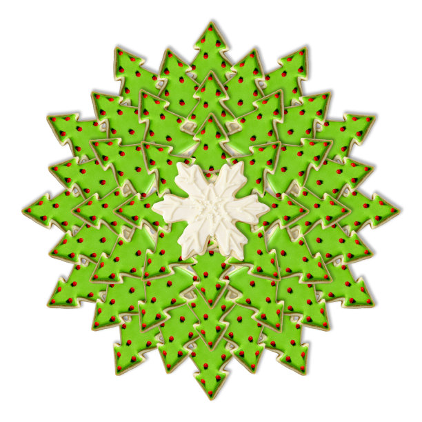 圣诞树和雪花:用圣诞装饰饼干制作的圣诞花环图片下载