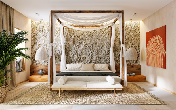 现代酒店房间的3d渲染图片下载