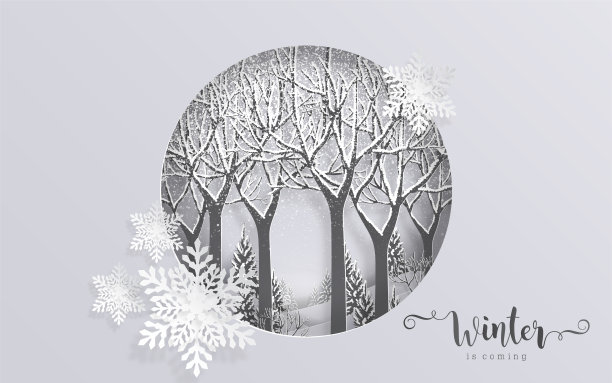 森林与雪在圣诞和冬季季节纸艺术和数字工艺风格。图片下载