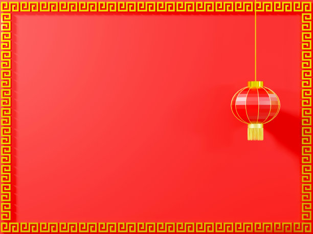 春节快乐。中国灯笼在金色的灯笼框图案图片下载