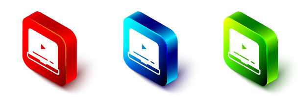 等距在线播放视频图标孤立的白色图片下载