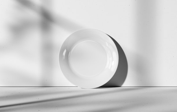 白色板模板，正面，盘子3D渲染与现实阴影的背景。图片下载