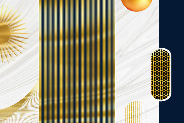 3d抽象壁画壁纸。 金色的线条和白色大理石背景下的太阳。图片下载