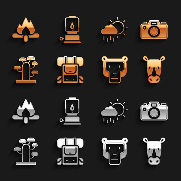 徒步旅行背包设置犀牛摄影相机图片下载