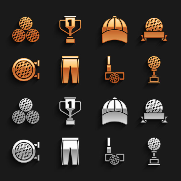 设置高尔夫裤子球奖杯与高尔夫球杆图片下载
