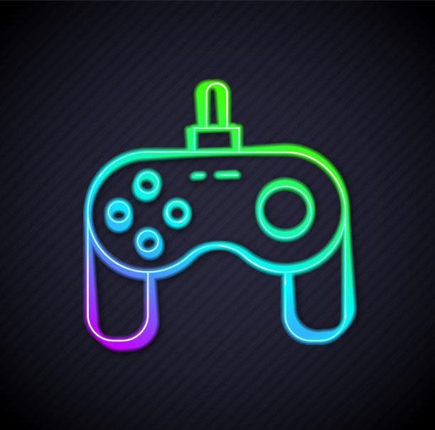 发光的霓虹灯线游戏手柄图标孤立在黑色图片下载