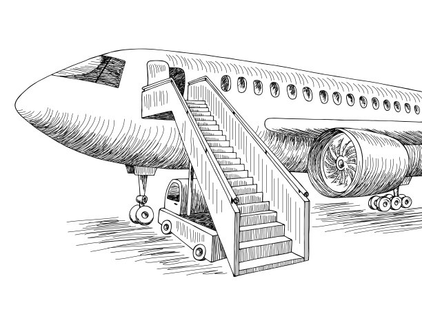 飞机外部图形黑白素描插图矢量图片下载