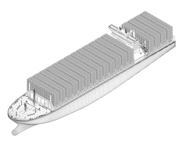 大型船舶线框与集装箱从黑色线隔离在白色背景。等距视图。3 d。矢量图图片下载