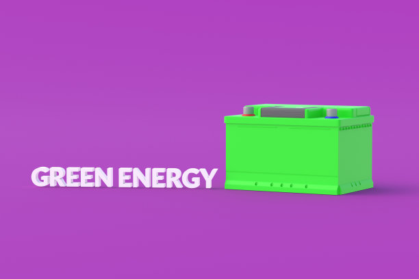 汽车电池附近题字绿色能源。环保的电力。新技术。环境保护。三维渲染图片下载