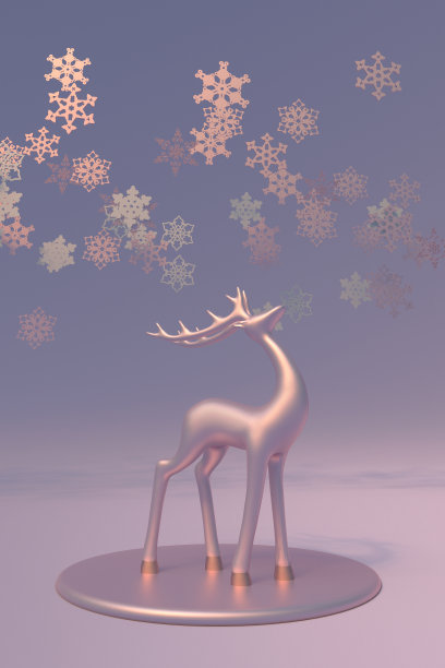 三维魔术冬天紫罗兰粉组成圣诞鹿和雪花。图片下载