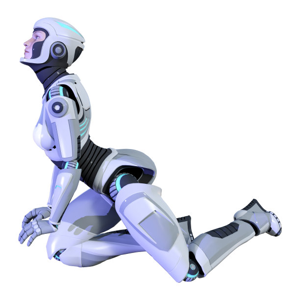 3D插图女性机器人在白色图片下载