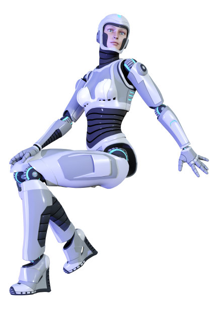 3D插图女性机器人在白色图片下载