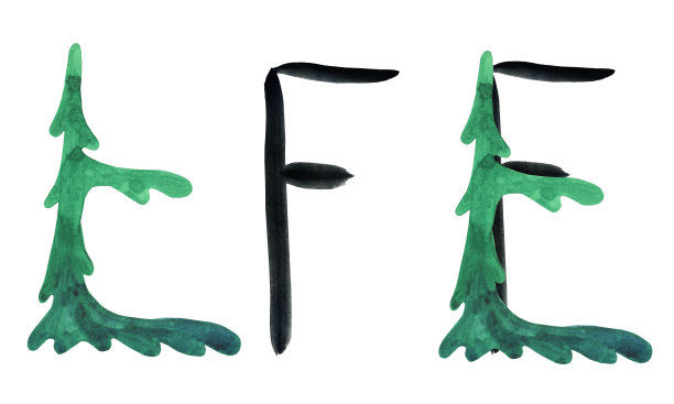 云杉字母E和元素孤立在白色的背景。水彩画手绘森林绿色杉树字母字体插图。完美的卡片，印刷，标志，海报，封面。图片下载