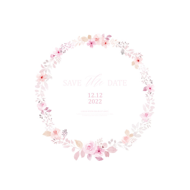 水彩花环，浅粉红色的花和叶图片下载