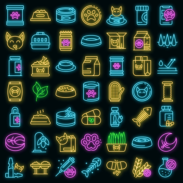 猫粮图标设置矢量霓虹图片下载