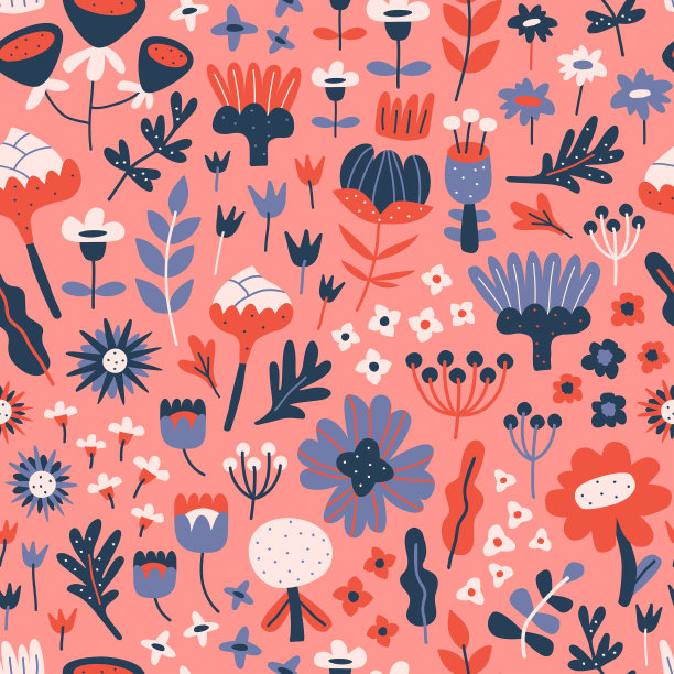 当代无缝图案与彩色抽象花卉。图片下载