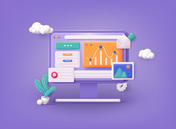 打开页面的电脑。网站的登陆页面模板。数据分析，仪表板和商业财务报告。三维网络矢量插图。图片下载