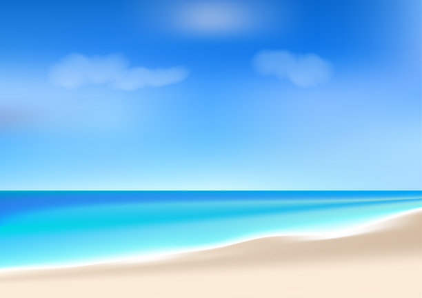 图形绘制景观视图海洋和蓝天与沙子矢量插图图片下载
