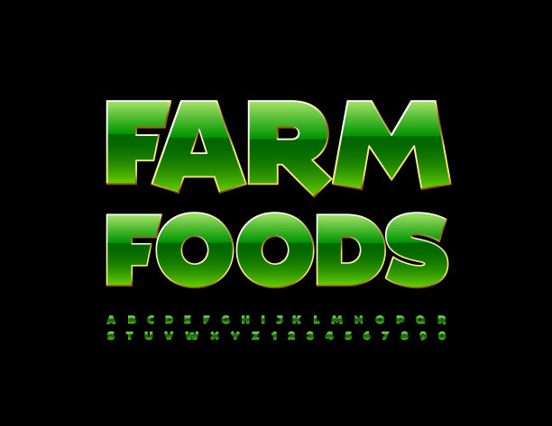 向量农场食品时尚标志。明亮的字母和数字图片下载